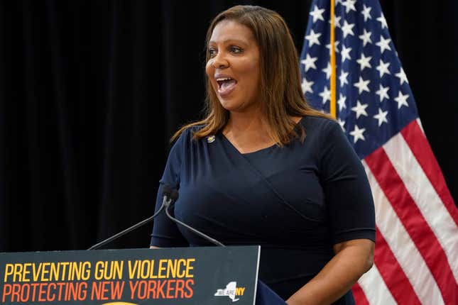 New York Attorney General Letitia James speaks during a ceremony where Gov. Kathy Hochul signed a package of bills to strengthen gun laws, Monday, June 6, 2022, in New York.