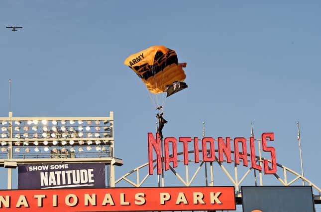 A pregame stunt hosted by the Nationals caused a minor panic in Washington yesterday.