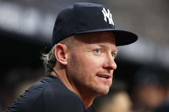 Aug 25, 2023; St. Petersburg, Florida, USA; New York Yankees infielder Josh Donaldson (28) looks on against the Tampa Bay Rays at Tropicana Field.