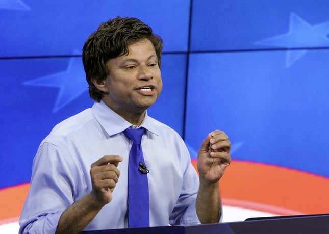 Michigan Democratic gubernatorial candidate Shri Thanedar gestures during a debate in Grand Rapids, Mich. Thanedar won Michigan’s 13th Congressional Democratic primary on Tuesday, Aug. 2, 2022, topping a field of nine candidates in a district that covers most of Detroit and potentially leaving the city next term without Black representation in Congress for the first time since the early 1950s.
