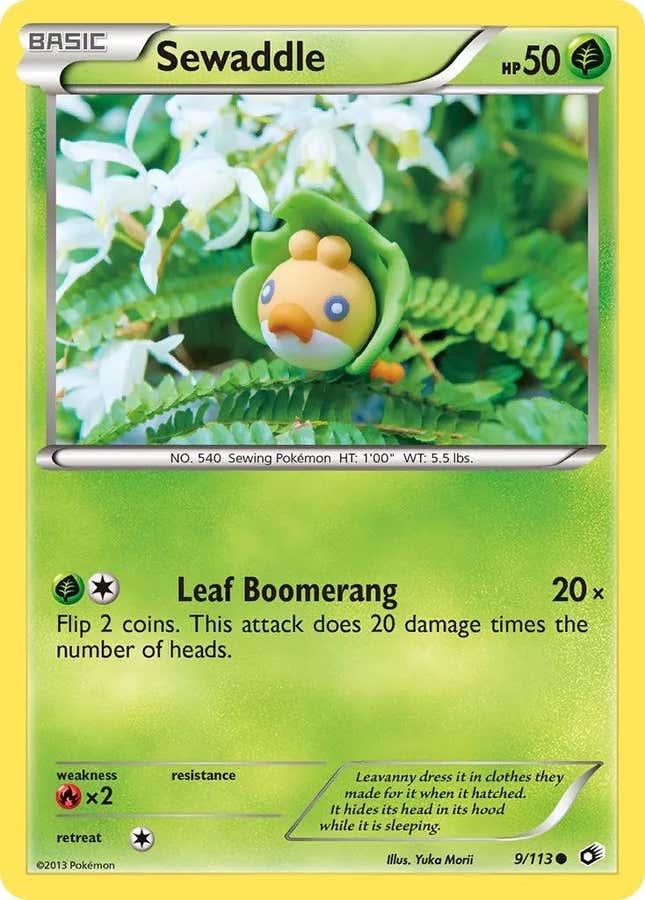 A Sewaddle Pokemon card.