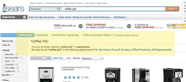This holiday season, Sears’ breadcrumb (highlighted in yellow) is doing it right.