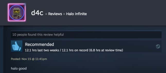 Image for article titled Halo Infinite’s Multiplayer, As Told By Steam Reviews