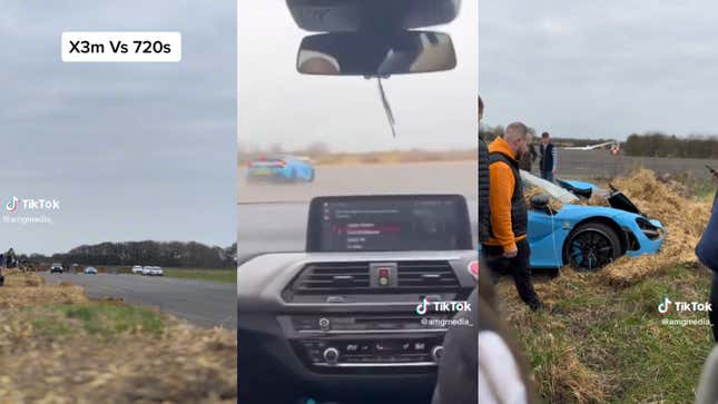 Image for article titled McLaren 720S Loses Drag Race to BMW X3 M Then Immediately Crashes