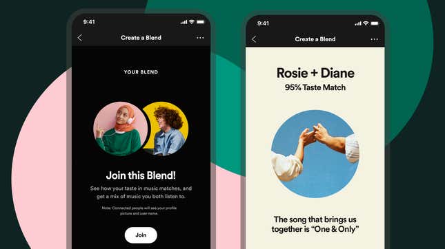 Image for article titled New Spotify Feature Will Make You and Your BFF a Playlist of Songs You&#39;ll Both Like