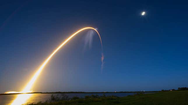 A streaked long exposure shot of the launch. 
