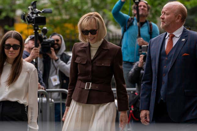 E. Jean Carroll arriving at the Manhattan federal courthouse in New York for the verdict.