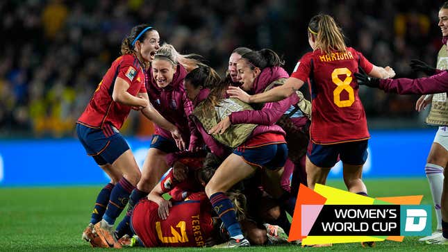 Olga Carmona and her teammates celebrate her goal against Sweden in the World Cup semifinal