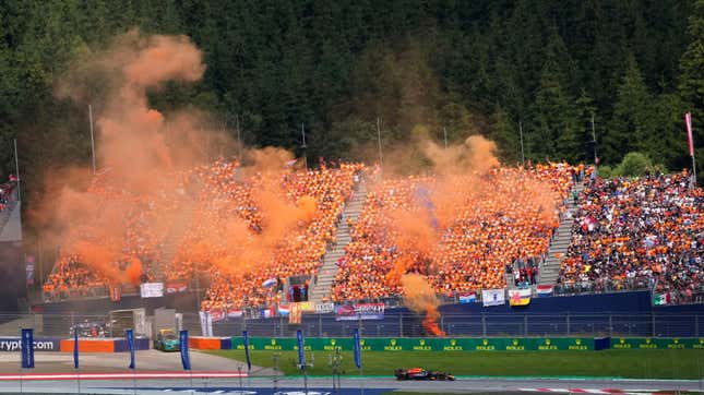 Formula 1 fans cheer on Max Verstappen at the 2022 Austrian Grand Prix.