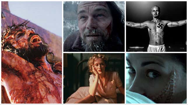 Clockwise from far left: The Passion Of The Christ (20th Century Fox), The Revenant (20th Century Fox), American History X (New Line Cinema), The Human Centipede (First Sequence) (IFC Films), Sophie’s Choice (Shout! Factory)