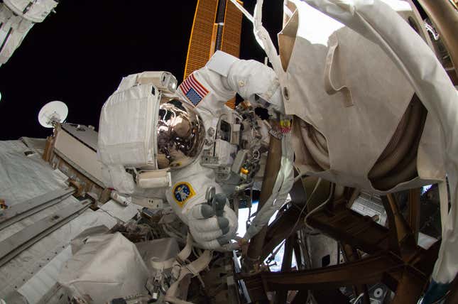 Wiseman during a spacewalk on October 7, 2014.