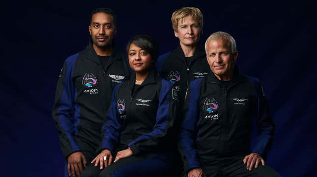 The Ax-2 crew, from left to right: Ali Alqarni, Rayyanah Barnawi. Peggy Whitson, and John Shoffner.
