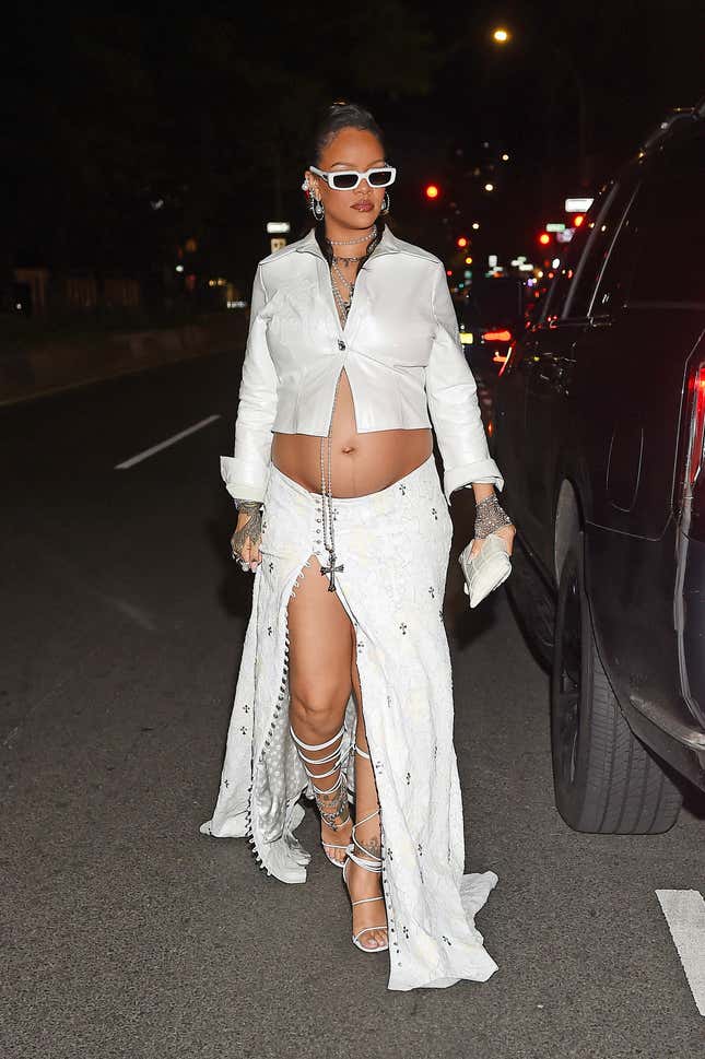 Rihanna is seen heading out on May 1, 2023 in New York City.