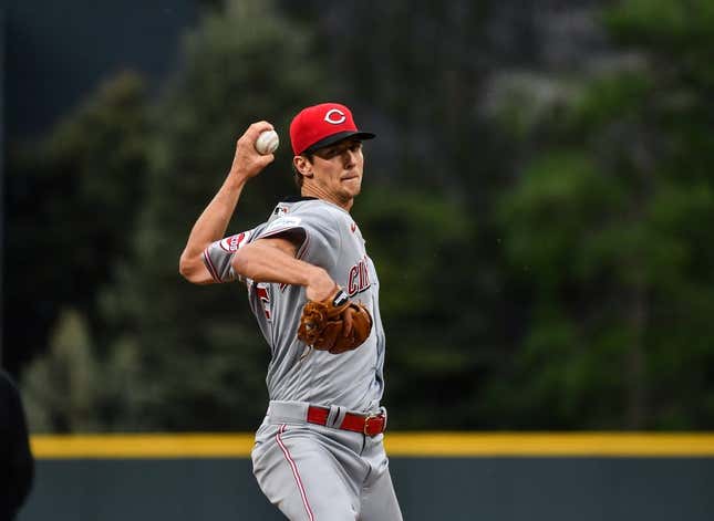 May 16, 2023;  Denver, Colorado, USA;  Cincinnati Reds relief pitcher Brandon Williamson (55) delivers a pitch in the first inning of his Major League debut against the Colorado Rockies at Coors Field.