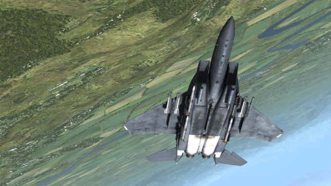 A jet from Digital Combat Simulator flies upside down over Russia's border. 