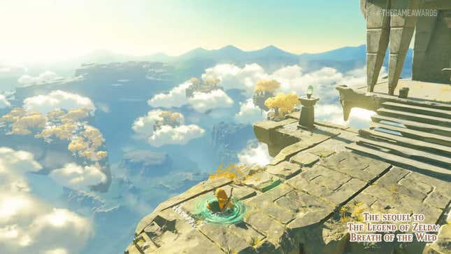 Link teleports onto a ledge in BotW at the Game Awards 2021.