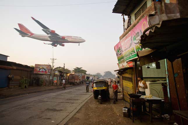 Air India flight flys over Mumbai.