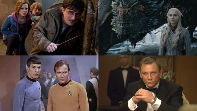 Clockwork from bottom left: Star Trek: The Original Series (Screenshot: NBC); Harry Potter And The Deathly Hallows Part 2 (Screenshot: Warner Bros. Pictures); Game Of Thrones (Screenshot: HBO Max); Casino Royale (Screenshot: Sony Pictures)