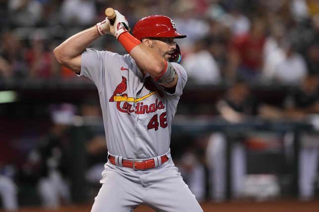 iJul 24, 2023; Phoenix, Arizona, USA; St. Louis Cardinals first baseman Paul Goldschmidt (46) bats against the Arizona Diamondbacks during the first inning at Chase Field.
