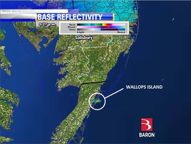 Image for article titled What the Antares rocket explosion looked like on weather radar