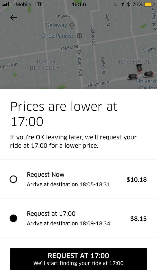 Uber’s test feature.