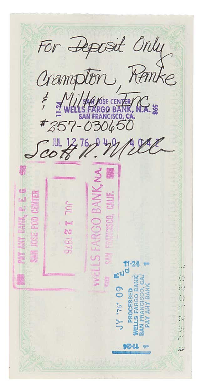 The back side of the check, which was received by Wells Fargo four days after it was written. 