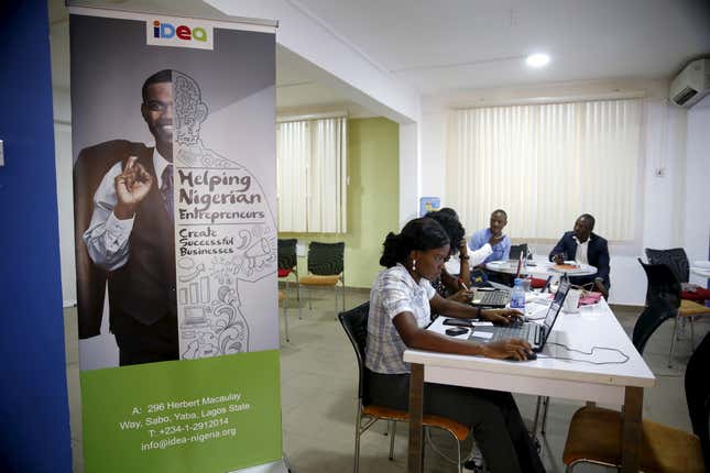 Software developers work at the iDEA hub in the Yaba district of Lagos