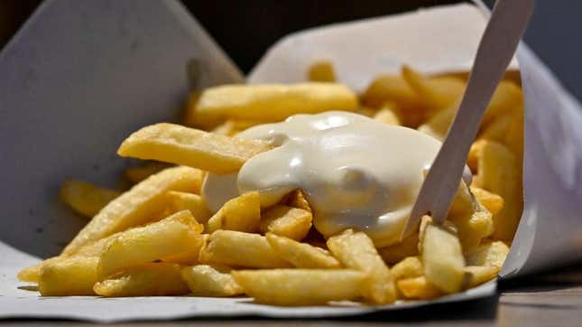 Fries with a mayo-based sauce on top