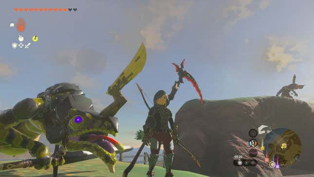 Link and a Lizalfos pose for the camera.