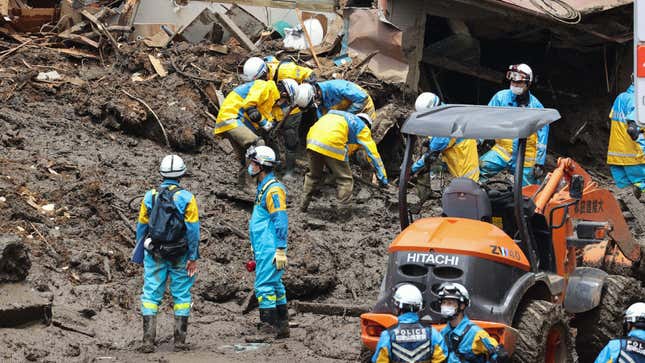 Police search after heavy rains in Shizuoka, Japan. 