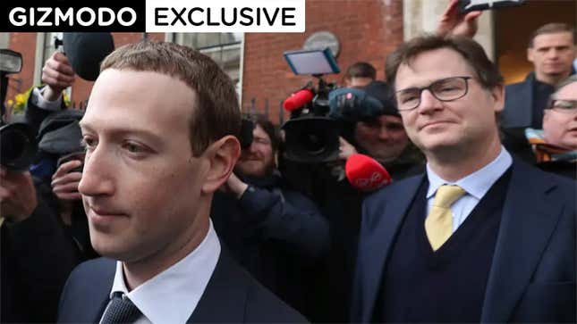 Facebook head of global policy Nick Clegg with CEO Mark Zuckerberg leaving The Merrion Hotel in Dublin, Tuesday April 2, 2019. 