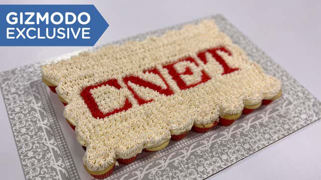 A cake with the CNET logo on it.