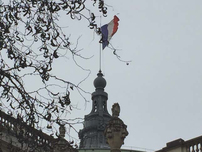 The French flag waves on Nov. 14.