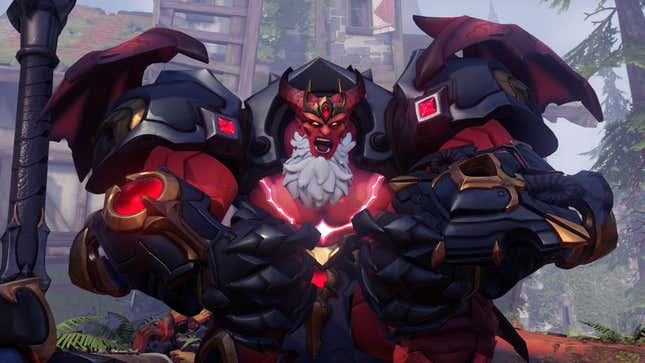 Reinhardt is seen moving in his Demon Lord skin.