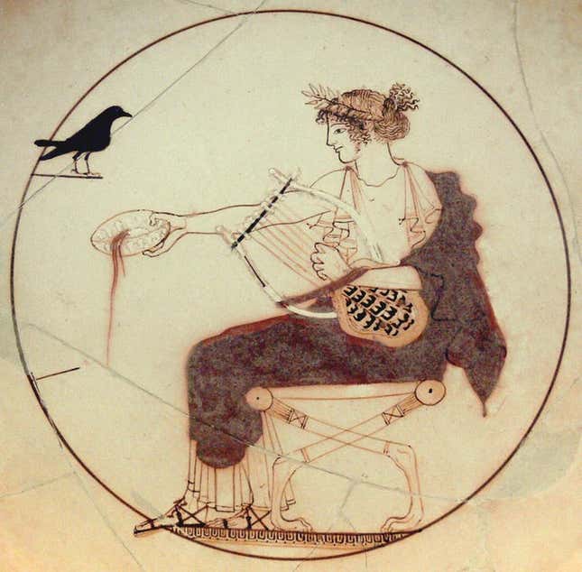 Apollo plays the lyre.