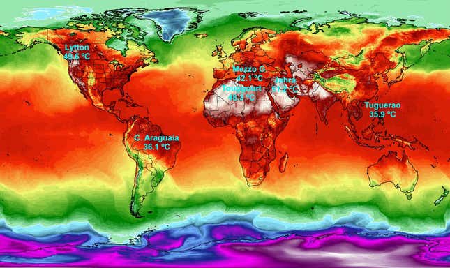 Temperaturas máximas del planeta a 29 de junio de 2021.