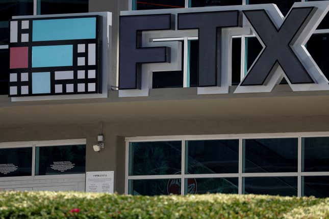 The FTX logo on the outside of the FTX Arena in Miami