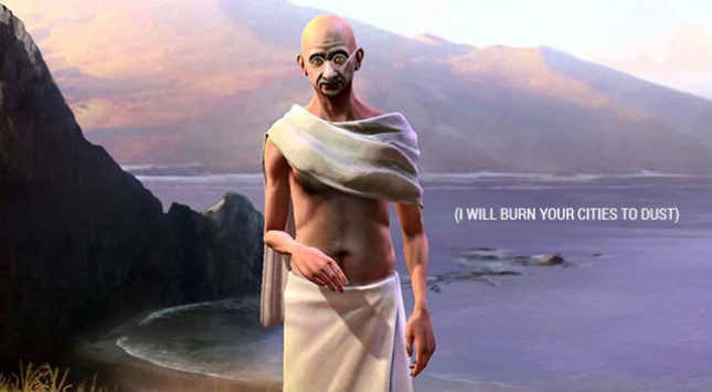 Image for article titled This is why Mahatma Gandhi is so evil in Civilization