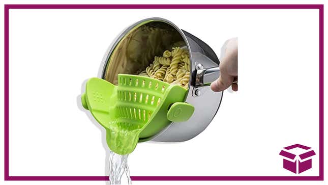 Image for article titled This Pasta Strainer for $14 Snaps Right Onto the Pot