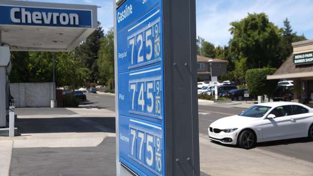 Gas prices at a Chevron station in Menlo Park, California on May 25.