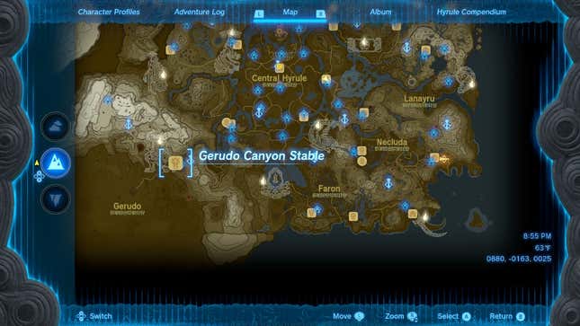 A map shows the location of Gerudo Canyon Stable.