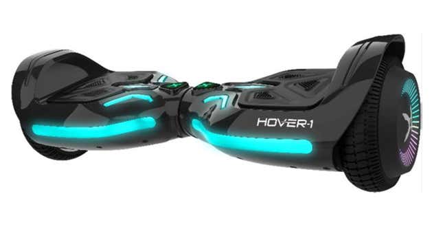 Image of recalled hoverboard; black with turquoise accents