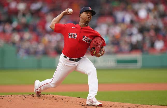 Apr 29, 2023; Boston, Massachusetts, USA; Boston Red Sox starting pitcher Brayan Bello (66) throws a pitch against the Cleveland Guardians in the first inning at Fenway Park.