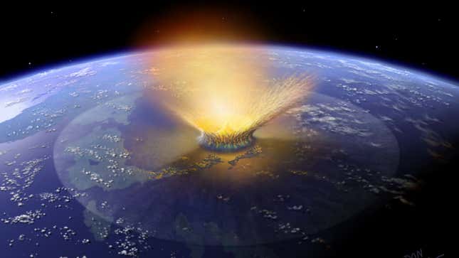 Artist’s rendering of a large asteroid hitting Earth.