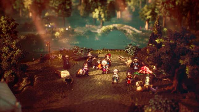 An Octopath Traveler 2 image showing some characters standing around.