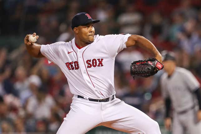 Sep 13, 2022; Boston, Massachusetts, USA; Boston Red Sox relief pitcher Jeurys Familia (31) delivers a pitch during the tenth inning against the New York Yankees at Fenway Park.