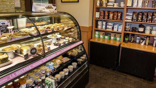 Starbucks display case full of pastries, sandwiches, and yogurt