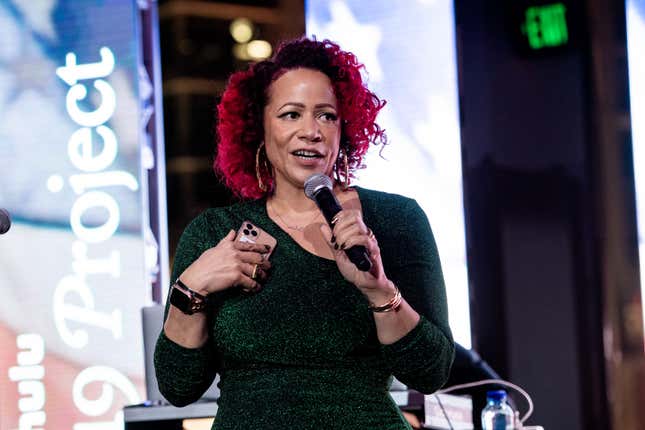 LOS ANGELES, CALIFORNIA - FEBRUARY 01: Nikole Hannah-Jones speaks during The 1619 Project: Exclusive Screening &amp; Pop-Up Exhibit launch party at The GRAMMY Museum on February 01, 2023 in Los Angeles, California. 
