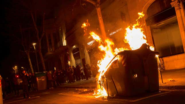 On fire.