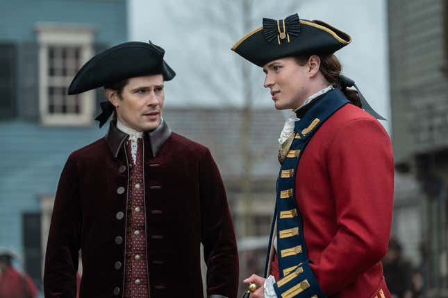 David Berry as Lord John Grey and Charles Vandervaart as William Ransom in Outlander season 7